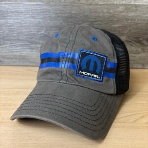 Mopar Hat Cap Strap Back Gray Blue Mesh Back Racing Three Stripe Adjustable
